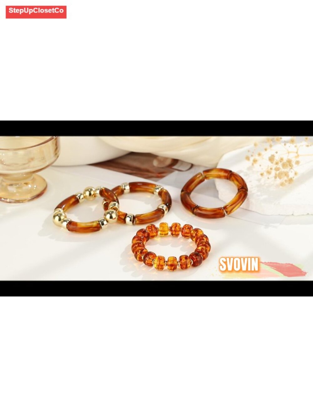 Chunky Acrylic Beaded Bracelets for Women Bohemian Stretch Set of 4 - Picture 6 of 6